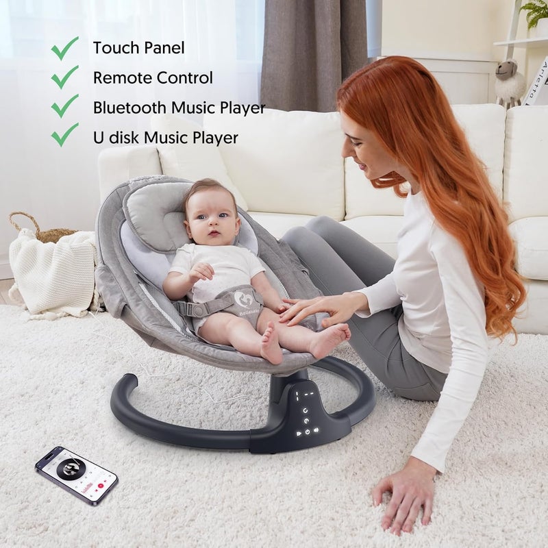 Bellababy Bluetooth Baby Swing for Infants, Compact & Portable Baby Swing, 3 Seat Positions, 5 Swing Speed, 10 Music, Remote Control, USB Plug-in Power, Reversible Cushion for All Seasons - Image 4